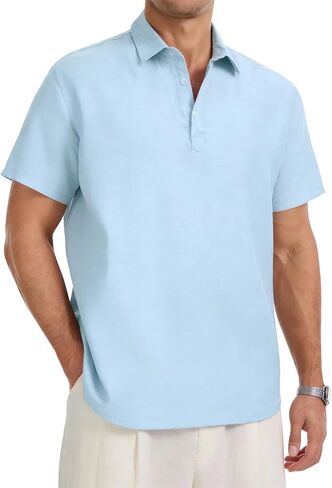 Eisctnd Men's Polo Shirts Short Sleeve Linen Blend Golf Collared T-Shirt for Summer Wedding Beach Vacation Business Casual in Saudi Arabia