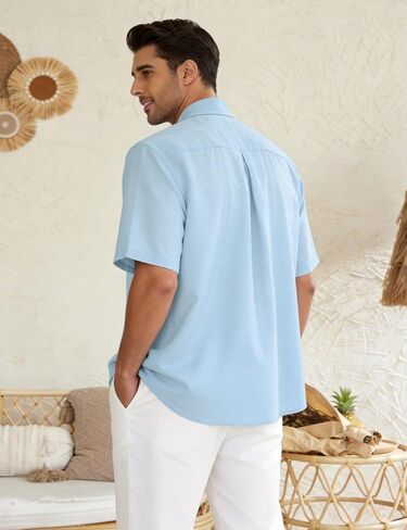 Eisctnd Men's Polo Shirts Short Sleeve Linen Blend Golf Collared T-Shirt for Summer Wedding Beach Vacation Business Casual in Saudi Arabia
