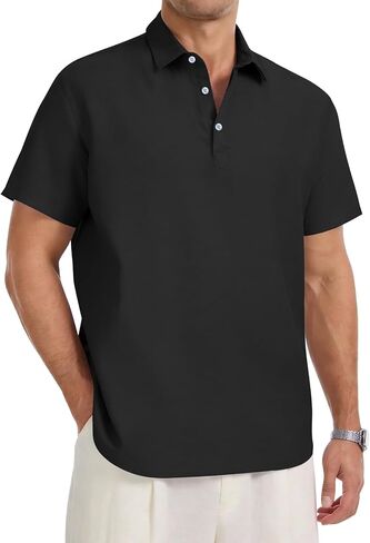 Eisctnd Men's Polo Shirts Short Sleeve Linen Blend Golf Collared T-Shirt for Summer Wedding Beach Vacation Business Casual in Saudi Arabia