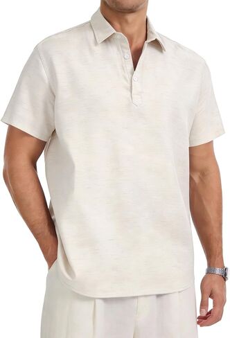 Eisctnd Men's Polo Shirts Short Sleeve Linen Blend Golf Collared T-Shirt for Summer Wedding Beach Vacation Business Casual in Saudi Arabia