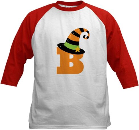 CafePress Halloween Letter B Witch Monogram Kids Baseball Je Kids Cotton Baseball Jersey, 3/4 Raglan Sleeve Shirt in Kuwait