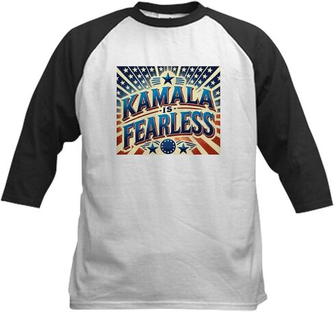 تي شيرت CafePress Kamala is Fearless Kids Baseball تي شيرت قطني للأطفال، قميص بأكمام راجلان 3/4 in Kuwait