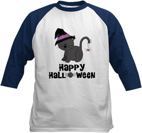 CafePress Happy Halloween Cat Kids Baseball Jersey Kids Cotton Baseball Jersey, 3/4 Raglan Sleeve Shirt in Kuwait