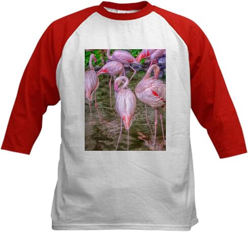 CafePress Pink Flamingos Kids Baseball Jersey Kids Cotton Baseball Jersey, 3/4 Raglan Sleeve Shirt in Kuwait
