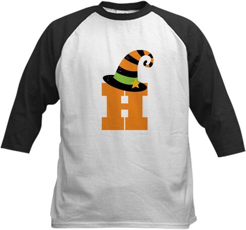 CafePress Halloween Letter H Witch Monogram Kids Baseball Je Kids Cotton Baseball Jersey, 3/4 Raglan Sleeve Shirt in Kuwait