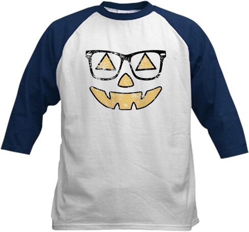 CafePress Vintage Jack O Lantern with Glasses Halloween Base Kids Cotton Baseball Jersey, 3/4 Raglan Sleeve Shirt in Kuwait