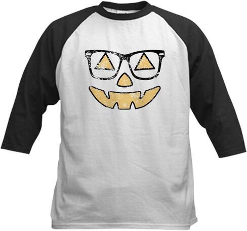 CafePress Vintage Jack O Lantern with Glasses Halloween Base Kids Cotton Baseball Jersey, 3/4 Raglan Sleeve Shirt in Kuwait