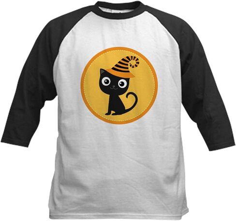 CafePress Halloween Witch Cat Kids Baseball Jersey Kids Cotton Baseball Jersey, 3/4 Raglan Sleeve Shirt in Kuwait