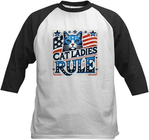 CafePress Cat Ladies Rule Kids Baseball T Shirt Kids Cotton Baseball Jersey, 3/4 Raglan Sleeve Shirt in Kuwait