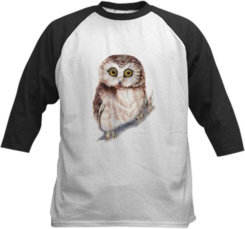CafePress Cute Little Watercolor Saw Whet Owl Bird Nature Ar Kids Cotton Baseball Jersey, 3/4 Raglan Sleeve Shirt in Kuwait