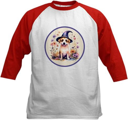 CafePress Halloween Witch Puppy Dog البيسبول جيرسي للأطفال قطن جيرسي البيسبول، 3/4 قميص بأكمام راجلان in Saudi Arabia