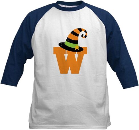 CafePress Halloween Letter W Witch Monogram Kids Baseball Je Kids قطن بيسبول جيرسي، 3/4 قميص بأكمام راجلان in Kuwait