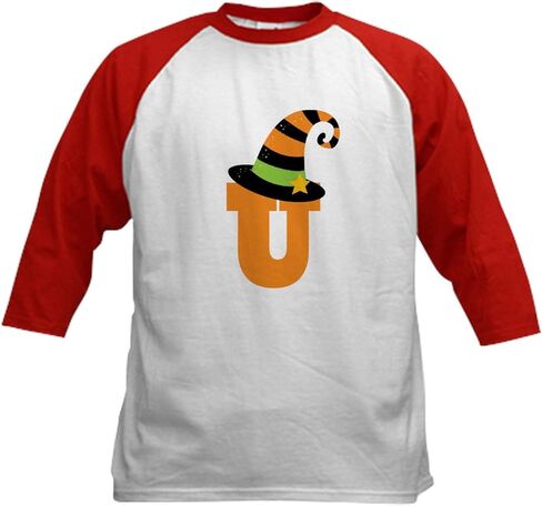 CafePress Halloween Letter U Witch Monogram Kids Baseball Je Kids Cotton Baseball Jersey, 3/4 Raglan Sleeve Shirt in Kuwait