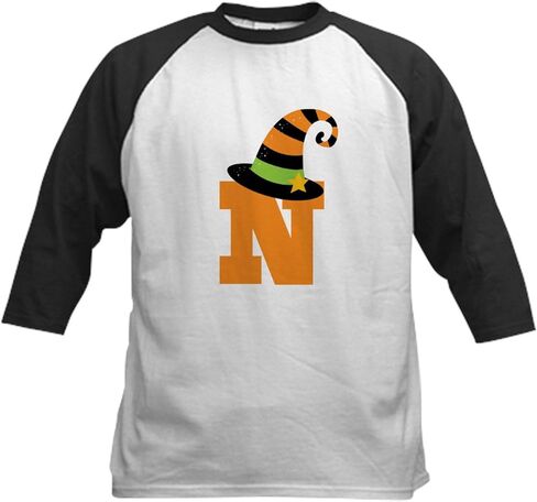 CafePress Halloween Letter N Witch Monogram Kids Baseball Je Kids Cotton Baseball Jersey, 3/4 Raglan Sleeve Shirt in Kuwait