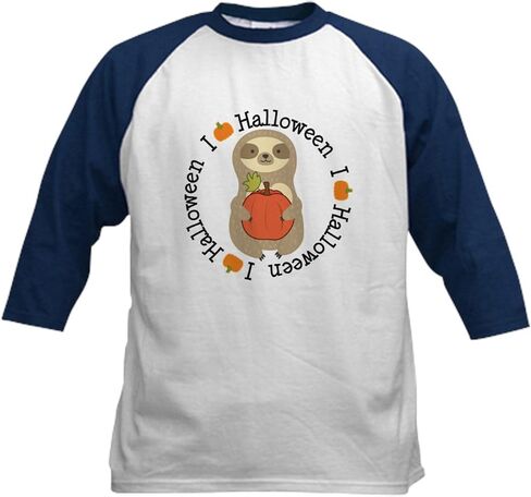 CafePress Halloween Sloth Pumpkin Baseball Jersey Kids Cotton Baseball Jersey, 3/4 Raglan Sleeve Shirt in Kuwait
