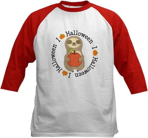 CafePress Halloween Sloth Pumpkin Baseball Jersey Kids Cotton Baseball Jersey, 3/4 Raglan Sleeve Shirt in Kuwait