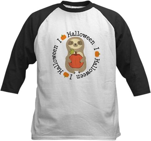 CafePress Halloween Sloth Pumpkin Baseball Jersey Kids Cotton Baseball Jersey, 3/4 Raglan Sleeve Shirt in Kuwait