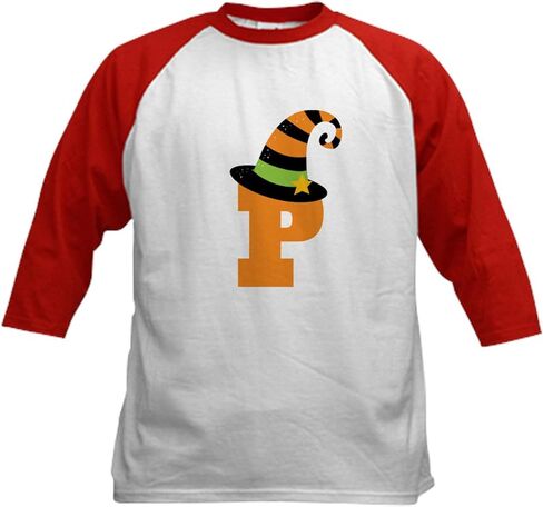 CafePress Halloween Letter P Witch Monogram Kids Baseball Je Kids قطن البيسبول جيرسي، 3/4 قميص بأكمام راجلان in Kuwait