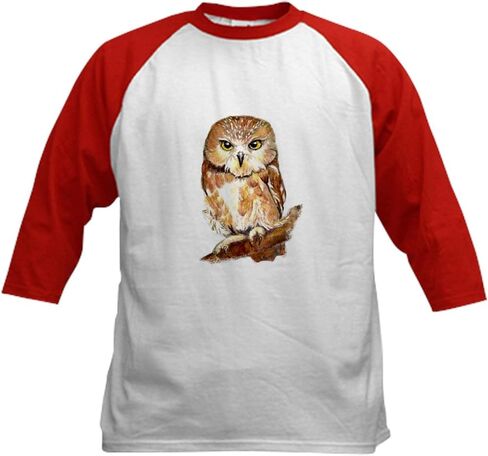 CafePress Watercolor Saw Whet Cute Little Owl Baseball Jerse Kids Cotton Baseball Jersey, 3/4 Raglan Sleeve Shirt in Kuwait