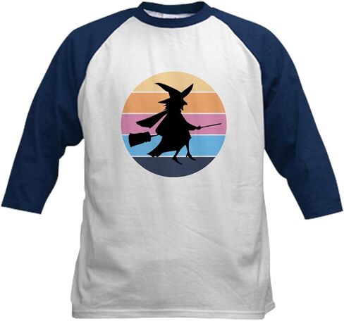 CafePress Halloween Witch Retro Sunset Baseball Jersey Kids Cotton Baseball Jersey, 3/4 Raglan Sleeve Shirt in Kuwait