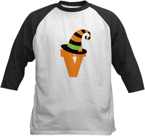 CafePress Halloween Letter V Witch Monogram Kids Baseball Je Kids Cotton Baseball Jersey, 3/4 Raglan Sleeve Shirt in Kuwait