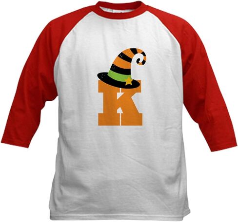 CafePress Halloween Letter K Witch Monogram Kids Baseball Je Kids Cotton Baseball Jersey, 3/4 Raglan Sleeve Shirt in Kuwait