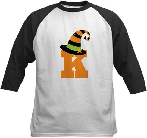 CafePress Halloween Letter K Witch Monogram Kids Baseball Je Kids Cotton Baseball Jersey, 3/4 Raglan Sleeve Shirt in Kuwait