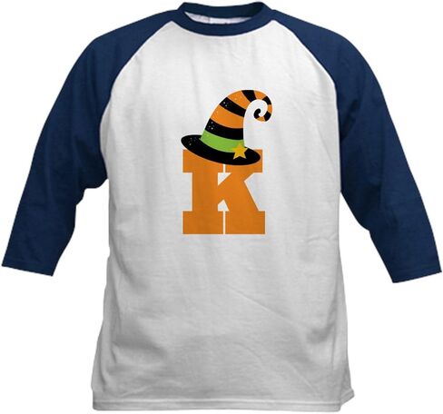 CafePress Halloween Letter K Witch Monogram Kids Baseball Je Kids Cotton Baseball Jersey, 3/4 Raglan Sleeve Shirt in Kuwait