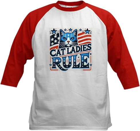 CafePress Cat Ladies Rule Kids Baseball T Shirt Kids Cotton Baseball Jersey, 3/4 Raglan Sleeve Shirt in Kuwait