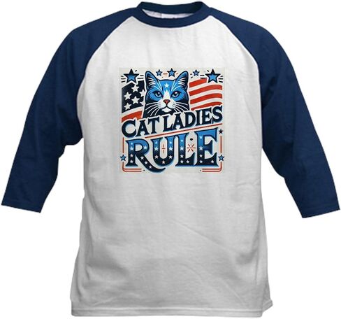 CafePress Cat Ladies Rule Kids Baseball T Shirt Kids Cotton Baseball Jersey, 3/4 Raglan Sleeve Shirt in Kuwait