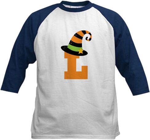 CafePress Halloween Letter L Witch Monogram Kids Baseball Je Kids Cotton Baseball Jersey, 3/4 Raglan Sleeve Shirt in Kuwait
