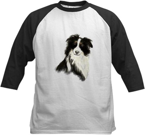CafePress Watercolor Border Collie Dog Pet Animal Baseball J Kids Cotton Baseball Jersey, 3/4 Raglan Sleeve Shirt in Kuwait
