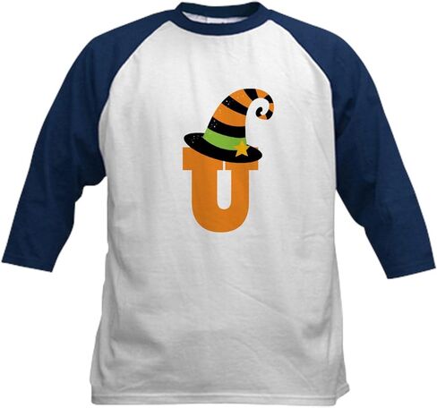 CafePress Halloween Letter U Witch Monogram Kids Baseball Je Kids Cotton Baseball Jersey, 3/4 Raglan Sleeve Shirt in Kuwait