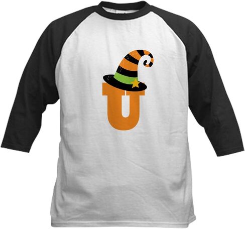 CafePress Halloween Letter U Witch Monogram Kids Baseball Je Kids Cotton Baseball Jersey, 3/4 Raglan Sleeve Shirt in Kuwait