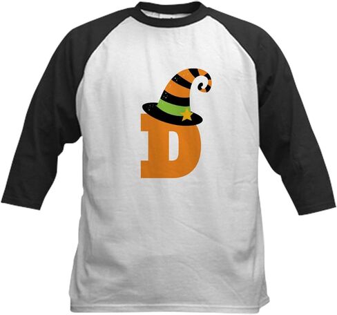 CafePress Halloween Letter D Witch Monogram Kids Baseball Je Kids Cotton Baseball Jersey, 3/4 Raglan Sleeve Shirt in Kuwait