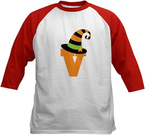 CafePress Halloween Letter V Witch Monogram Kids Baseball Je Kids Cotton Baseball Jersey, 3/4 Raglan Sleeve Shirt in Kuwait