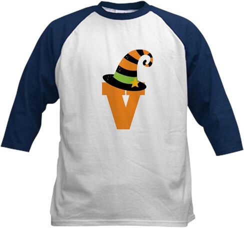 CafePress Halloween Letter V Witch Monogram Kids Baseball Je Kids Cotton Baseball Jersey, 3/4 Raglan Sleeve Shirt in Kuwait