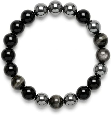 &Prayer Men's Wealth & Success Protection Bracelet - Blessed by Onmyoji Master - Natural Black Tiger's Eye & Silver Obsidian - Japanese Handmade Spiritual Talisman for Career Luck in Kuwait