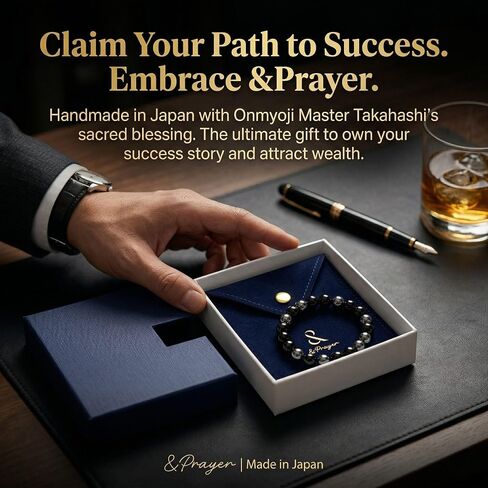 &Prayer Men's Wealth & Success Protection Bracelet - Blessed by Onmyoji Master - Natural Black Tiger's Eye & Silver Obsidian - Japanese Handmade Spiritual Talisman for Career Luck in Kuwait