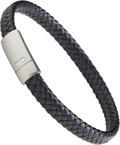 LUXAR Men’s Genuine Leather Bracelet | Interwoven Black Leather Bracelets with Brush Stainless Steel Clasp | Minimalist, Designer Jewelry for Men (Silver, Medium) in Saudi Arabia