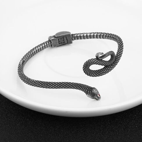 HZMAN Gothic Snake Open Cuff Bracelet for Men Women, Stainless Steel Vintage Punk Serpent Bangle, 7.48 Inch Open Design Halloween Jewelry for Daily Wear Themed Parties in Kuwait