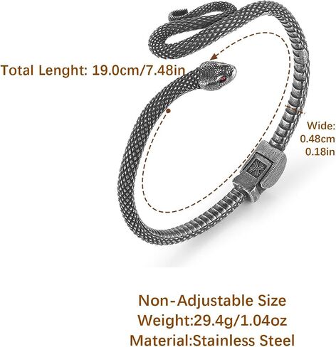 HZMAN Gothic Snake Open Cuff Bracelet for Men Women, Stainless Steel Vintage Punk Serpent Bangle, 7.48 Inch Open Design Halloween Jewelry for Daily Wear Themed Parties in Kuwait