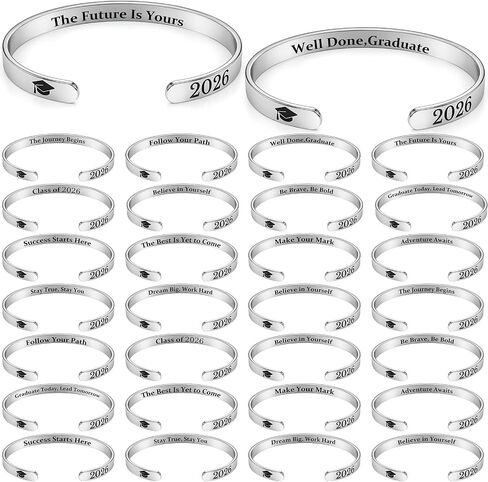 Ganeen 30 Pcs 2026 Graduation Gifts Graduation Bracelet Bulk Inspirational Cuff Bracelets for Women Men Stainless Steel, Adjustable, Engraved Cuff Bangles with Graduate Cap and Year Charm in Kuwait