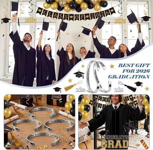 Ganeen 30 Pcs 2026 Graduation Gifts Graduation Bracelet Bulk Inspirational Cuff Bracelets for Women Men Stainless Steel, Adjustable, Engraved Cuff Bangles with Graduate Cap and Year Charm in Kuwait