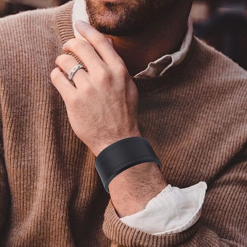 2PCS Wide Cowhide Leather Blank Cuff Bracelet for Men Retro Adjustable Handmade Genuine Leather Wrap Wristband Bangle Arm Armor with Snap for Men Women Halloween Costume Party(Black) in Kuwait