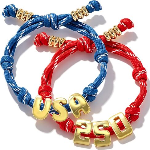 2Pcs Personalized Bubble Bracelet Patriotic Jewelry USA Accessories Bubble Initial Bracelet with America 250 Red White and Blue Bracelets for women Men USA 4th of July Bracelets in Saudi Arabia