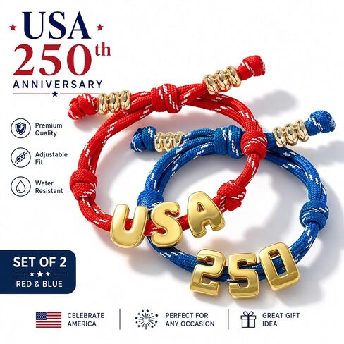 2Pcs Personalized Bubble Bracelet Patriotic Jewelry USA Accessories Bubble Initial Bracelet with America 250 Red White and Blue Bracelets for women Men USA 4th of July Bracelets in Saudi Arabia