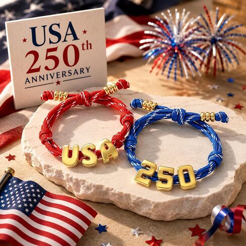 2Pcs Personalized Bubble Bracelet Patriotic Jewelry USA Accessories Bubble Initial Bracelet with America 250 Red White and Blue Bracelets for women Men USA 4th of July Bracelets in Saudi Arabia