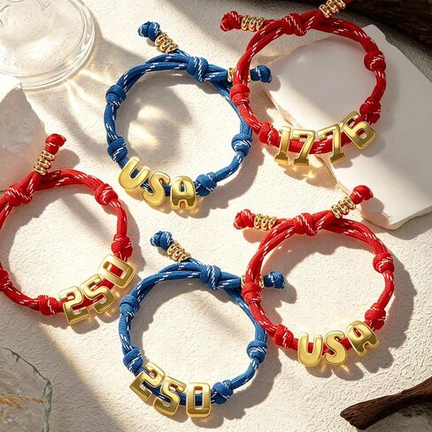 2Pcs Personalized Bubble Bracelet Patriotic Jewelry USA Accessories Bubble Initial Bracelet with America 250 Red White and Blue Bracelets for women Men USA 4th of July Bracelets in Saudi Arabia