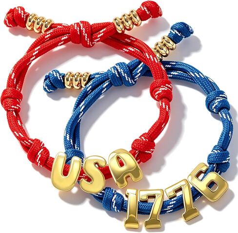 2Pcs Personalized Bubble Bracelet Patriotic Jewelry USA Accessories Bubble Initial Bracelet with America 250 Red White and Blue Bracelets for women Men USA 4th of July Bracelets in Saudi Arabia